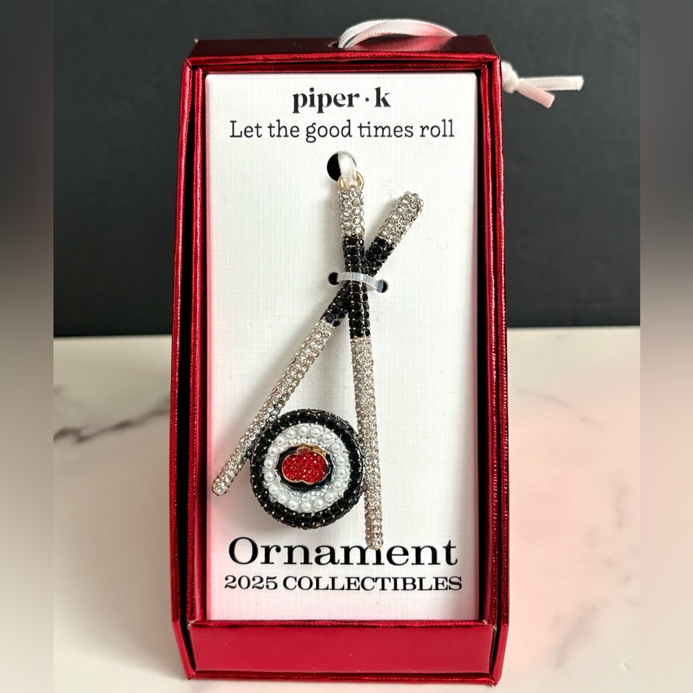 Piper K Sparkling Rhinestones Maki Sushi Roll & Chopsticks Ornament in Red Box